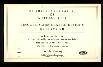 Silver Lincoln Mark "Classic Designs" Automobile Set
