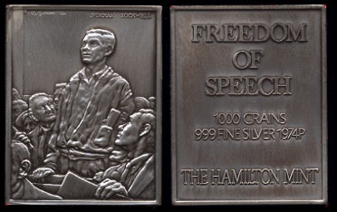 Norman Rockwell Freedom Set 1,000 Grains of .999 Fine Silver 1974P Silver Artbar Set