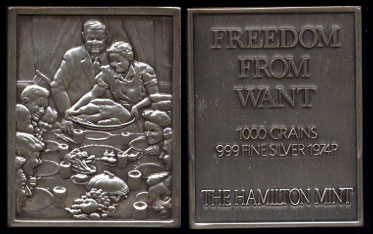Norman Rockwell Freedom Set 1,000 Grains of .999 Fine Silver 1974P Silver Artbar Set
