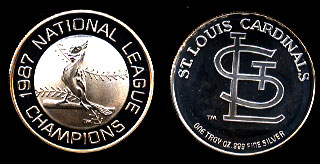  St. Louis Cardinals 1987 National League Champions Proof Silver Round