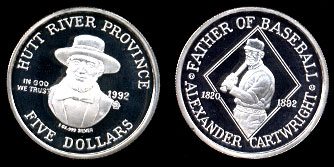 1992 $5 Alexander Cartwright Silver Round