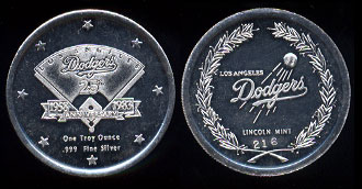 Los Angeles Dodgers 25th Anniversary 1983 Silver Round