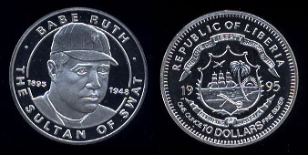 Babe Ruth The Sultan of Swat Republic of Liberia 1995 $10