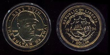 Babe Ruth The Sultan of Swat Republic of Liberia 1994 $1 Bronze With Box , no COA