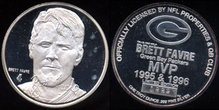 Brett Favre MVP 1995 &1996 Green Bay Packers Silver Round