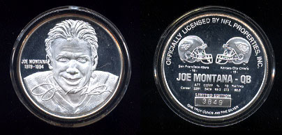 Joe Montana  Quarterback With Box and COA Serial # 3849 silver round