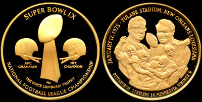 SUPERBOWL IX Gold Plated Medal