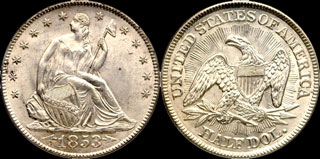 Liberty Seated Half Dollar Variety 2 Arrows at Date, Rays Around Eagle 