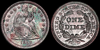 Seated Liberty Dime Variety 2 Resumed  1856-1860, Arrows Removed 
