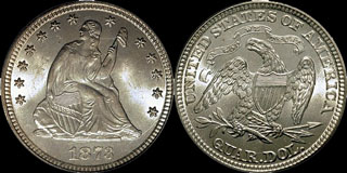 Liberty Seated Quarter Dollars  Variety 4-Motto Above Eagle 1866-1873