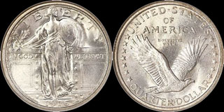 Standing Liberty Quarter Dollar Variety 1-No Stars Below Eagle