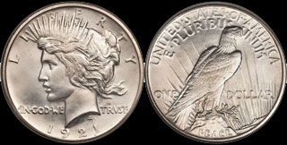 1921 Peace Silver Dollar 