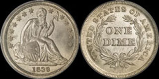 Seated Liberty Dime Variety 2 1838-1853 With Stars