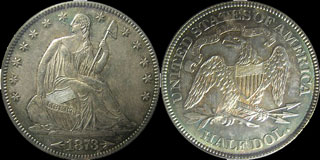 Liberty Seated Half Dollar Variety 5, Arrows at Date 1873-1874