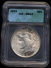 1922 Peace Dollar ICG - MS63