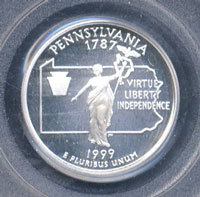 Reverse 1999-S Pennsylvania Silver Statehood Quarter PCGS PR67-DCAM
