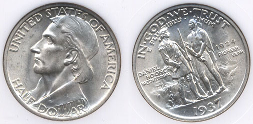 Daniel Boone Commemorative Silver Half Dollar 1937 NGC MS63