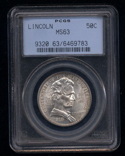 Lincoln / Illinois Centennial Commemorative Silver Half Dollar 1918 PCGS-MS63