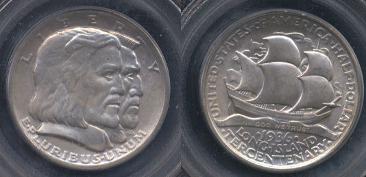 Long Island Commemorative Silver Half Dollar 1936 PCGS-MS63 