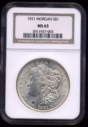 1921 Morgan Silver Dollar NGC-MS63