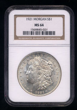 1921  Morgan Silver Dollar NGC MS-64-021