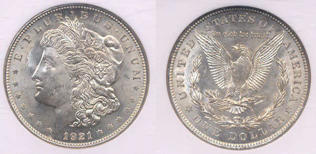 1921 Morgan Silver Dollar NGC MS-64-021