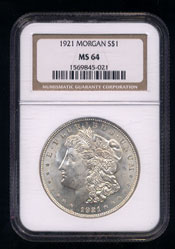1921 Morgan Silver Dollar NGC-MS64 (021)