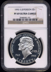NGC PF-69 1993 S Jefferson Silver Dollar