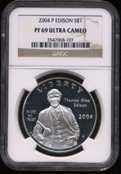 NGC PF 69 2004 P Thomas Edison Silver Dollar