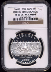 NGC PF 69 2007 P Little Rock School Desegregation Silver Dollar