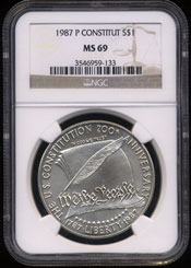 NGC MS-69 1987 P Constitution Silver Dollar