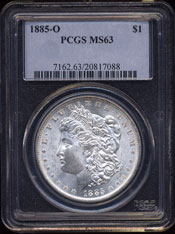 1885 - O Morgan Silver Dollar PCGS-MS63