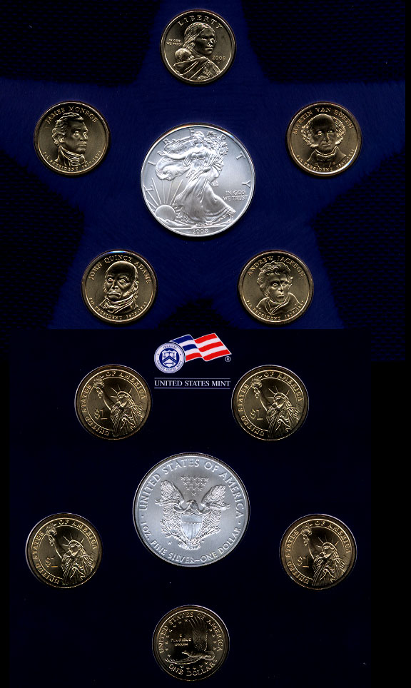 2008 United States Mint Annual Uncirculated Dollar Coin Set with Outer COA Folder Holder
