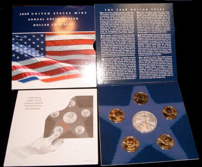 2008 United States Mint Annual Uncirculated Dollar Coin Set with Outer COA Folder Holder